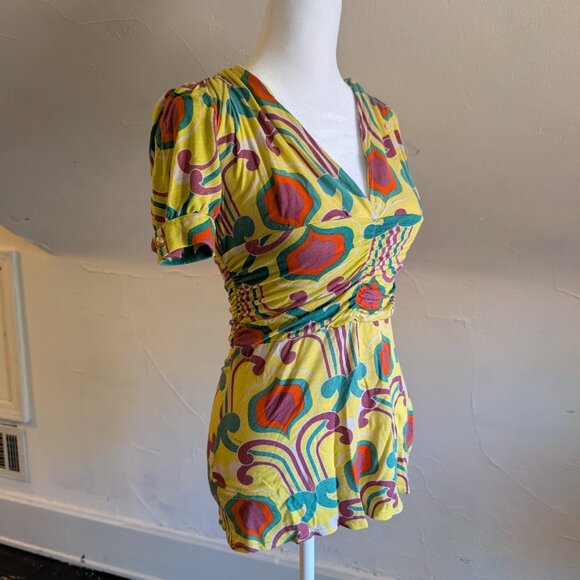 RARE funky mod print blouse ASO alex russo wizards of waverly place (XS) - Picture 6 of 8